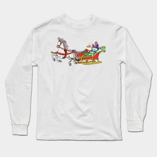 Santa Claus and Snowman in a horse-drawn sleigh Long Sleeve T-Shirt